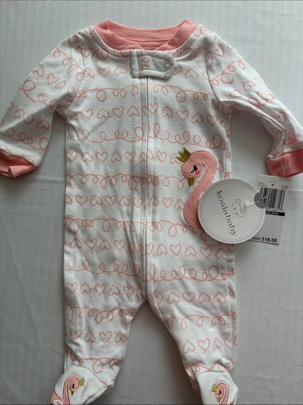 Koala Kids Pink & White Heart-Print Baby Footed One-Piece